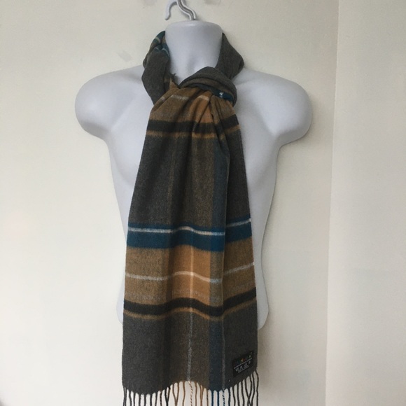 Scarf  Cashmink Plaid Rectangle 12" x 67" Grey Brown Germany Very Soft - Picture 2 of 5